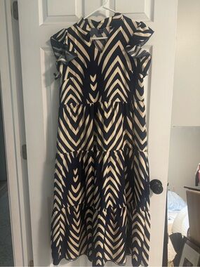SHEIN Navy and Cream Chevron Tiered Maxi Dress